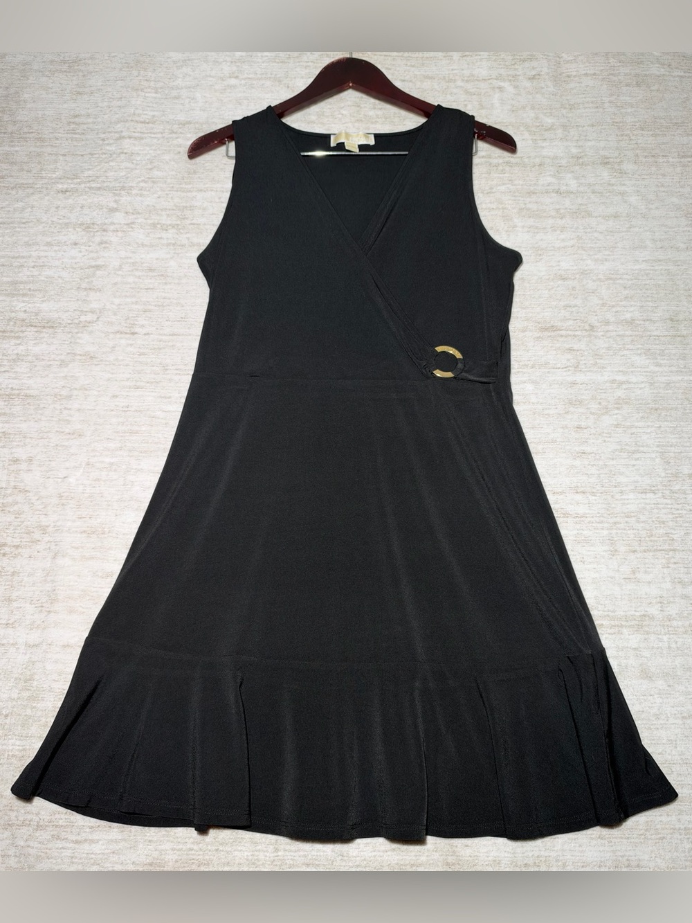Michael Kors Black Sleeveless Midi Wrap Dress with Gold Buckle